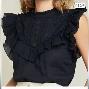 Veronica Beard Navy Boho Prarie Ruffle
Blouse 2. 
New without tags. Never worn.